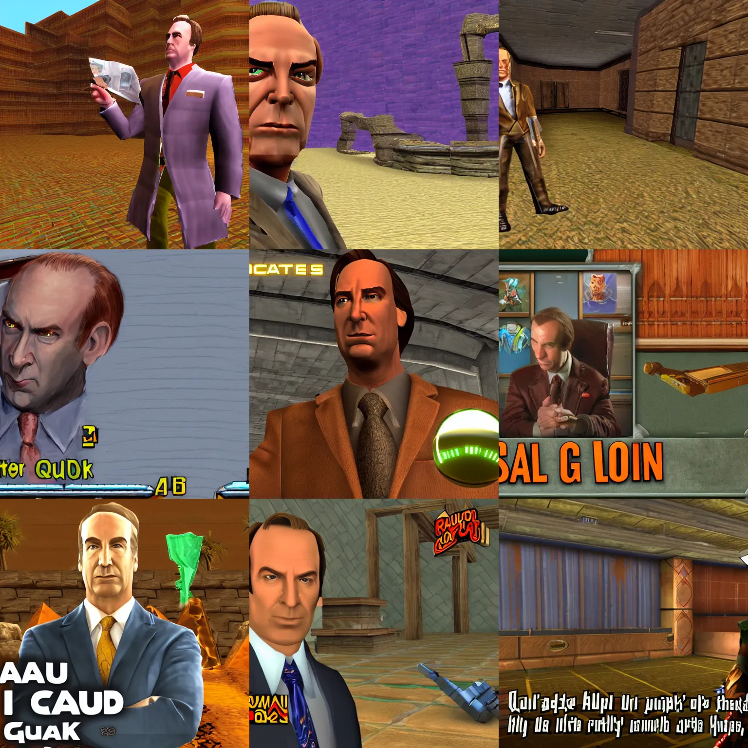 Prompt: Screenshot of Saul Goodman in Quake 3