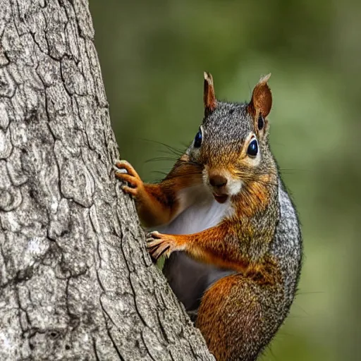 Prompt: award winning mational geographic photo of a squirrel wearing a tuxedo