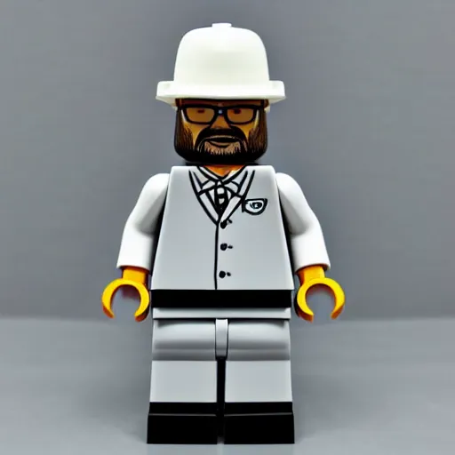 Image similar to walter white lego figure realistic photo 50mm lens