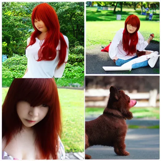 Image similar to 4 pics, japanese redhead, in the park of chiba dog