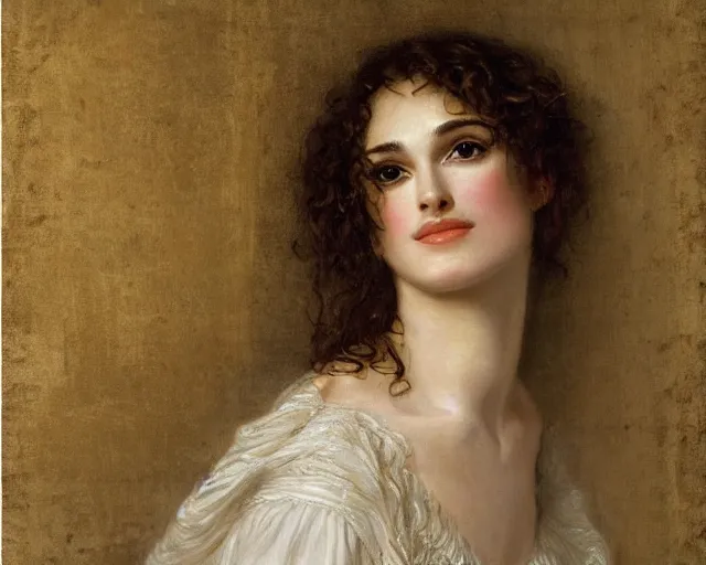 Image similar to portrait en buste of winona ryder kiera knightley in repose by Hughes Merle, by Pierre Auguste Cot, perfect detailed eyes, realistic fabric, abundant detail, winona ryder