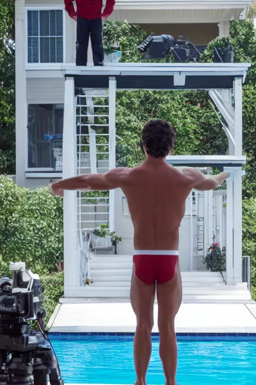 Image similar to skinny young jake t. austin standing on the diving board, red weapon 8 k s 3 5, cooke anamorphic / i lenses, highly detailed, cinematic lighting