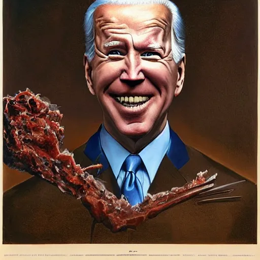 Image similar to terrifying, surreal portrait of joe biden with face sloughing off to reveal robot underneath l by j. c. leyendecker, bosch, william blake, stephen gammell, jon mcnaughton, and beksinski