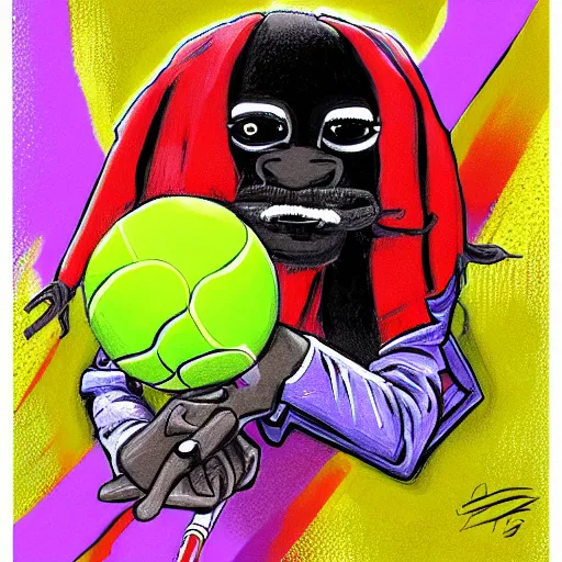 Image similar to snoop dogg tennis ball monster ,tennis ball, colorful, digital art, fantasy,chalk, magic, trending on artstation, ultra detailed, professional illustration by Basil Gogos