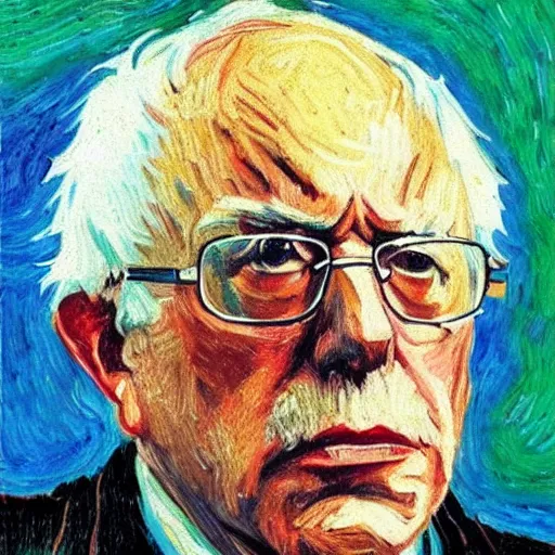 Image similar to portrait of bernie sanders in the style of van gogh.