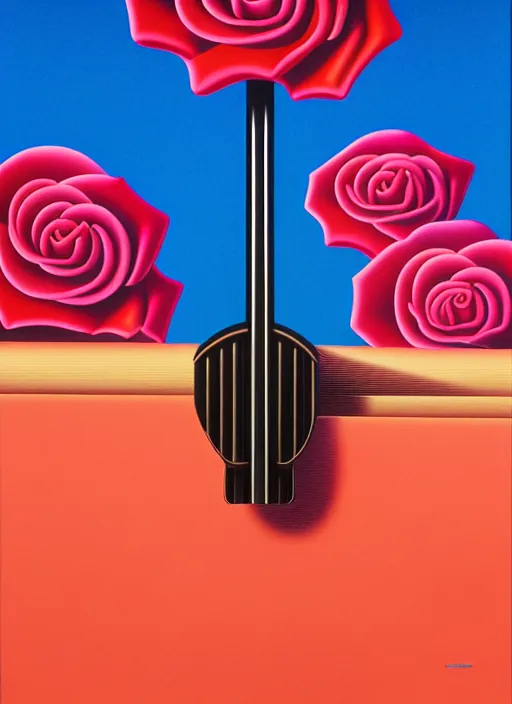 Image similar to roses sticking out of a riffle by shusei nagaoka, kaws, david rudnick, airbrush on canvas, pastell colours, cell shaded, 8 k