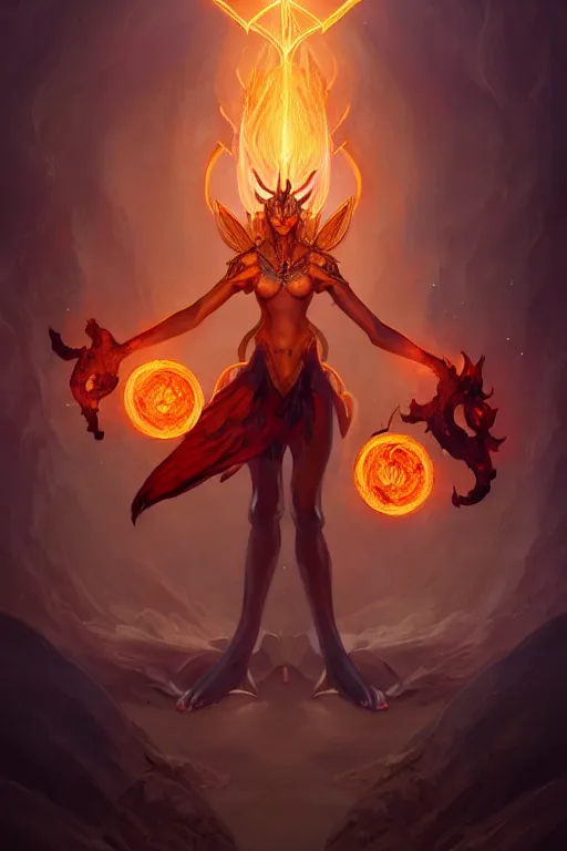 Image similar to a full body portrait of mixed final fantasy ifrit and mythical sphinx, with claws, levitating in artifact portal, fantasy, sharp focus, intricate, elegant, digital painting, artstation, matte, highly detailed, concept art, illustration, ambient lighting, art by peter mohrbacher, johannes voss, jingna zhang