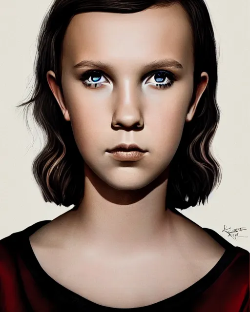 Prompt: Poster Portrait of Millie Bobby Brown with electric eyes, dramatic lighting