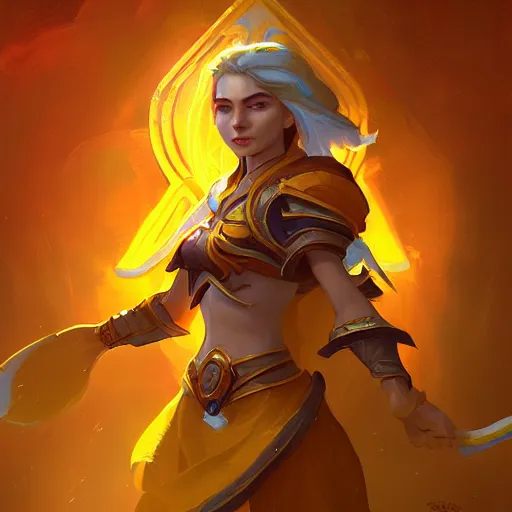 Prompt: a female mage, yellow theme, bright art masterpiece artstation. 8 k, sharp high quality artwork in style of jose daniel cabrera pena and greg rutkowski, concept art by tooth wu, blizzard warcraft artwork, hearthstone card game artwork, holy mage