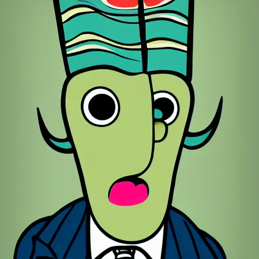 Prompt: handsome squidward, pop art style portrait, male