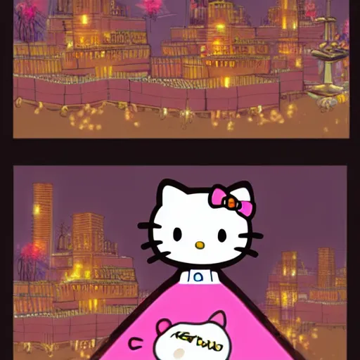 Prompt: hello kitty samurai in cyperpunk city, concept art