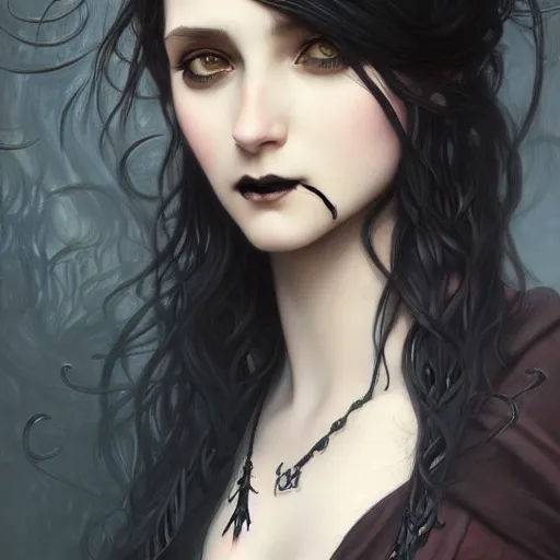 Image similar to portrait of a sad goth girl with tattoo, intricate, elegant, highly detailed, digital painting, artstation, concept art, smooth, sharp focus, illustration, art by artgerm and greg rutkowski and alphonse mucha and william - adolphe bouguereau