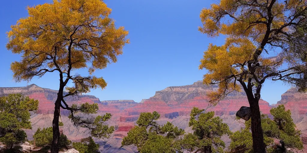 Prompt: single maple tree growing in grand canyon, stream, franco fontana, highly detailed, masterpiece