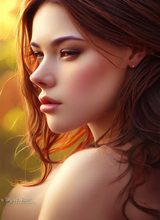 Image similar to photo of a gorgeous female in the style of stefan kostic, realistic, half body shot, sharp focus, 8 k high definition, insanely detailed, intricate, elegant, art by stanley lau and artgerm, extreme bokeh foliage