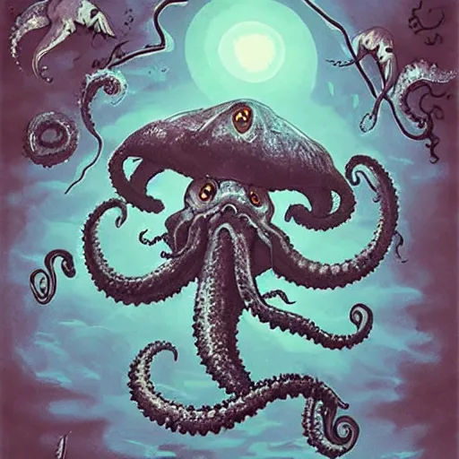 Prompt: A scary nightmare sea kraken