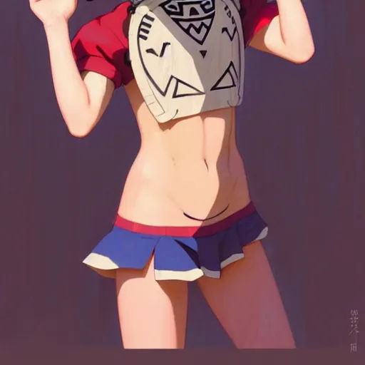 Image similar to beautiful boyish natalie portman gravure model in majora's mask, wearing wooden mask and baseball cap and leotard, street wear with subtle mayan patterns, aztec bathing suit, gapmoe yandere grimdark, trending on pixiv fanbox, painted by greg rutkowski makoto shinkai takashi takeuchi studio ghibli, akihiko yoshida