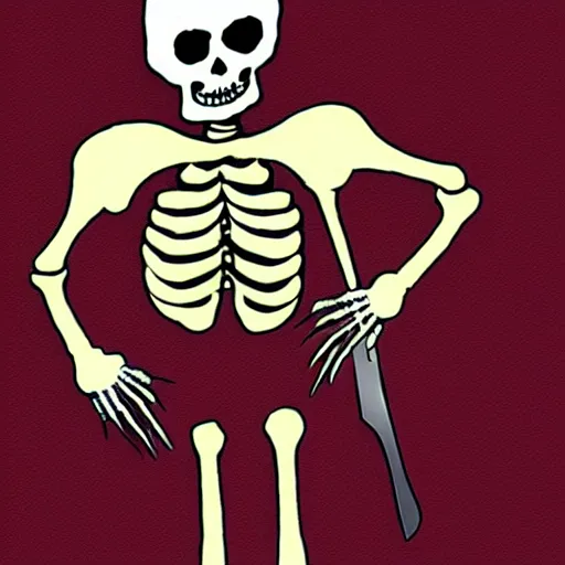 Image similar to Upset skeleton with a knife in his chest