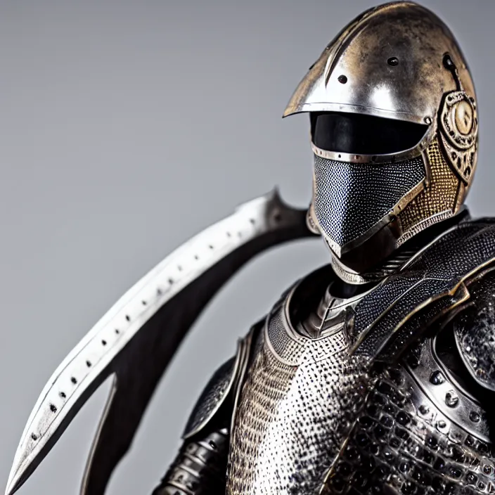 Prompt: photograph of a knight with falcon armour. extremely detailed. dslr. 8 5 mm. 8 k