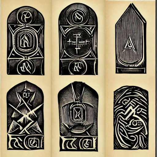 Image similar to magic sword iconography old occult runes intaglio etching engraving alchemy ink witchcraft