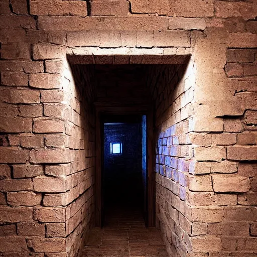 Prompt: dungeon corridor containing a secret concealed door in its bricks, d & d, photo