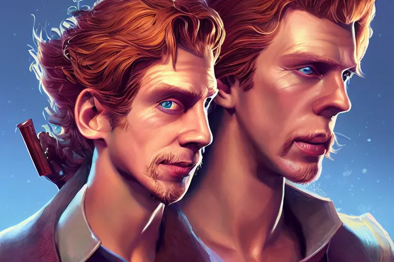 Image similar to Guybrush Threepwood, fantasy, portrait, sharp focus, intricate, elegant, digital painting, artstation, matte, highly detailed, concept art, illustration, ambient lighting, art by ilya kuvshinov