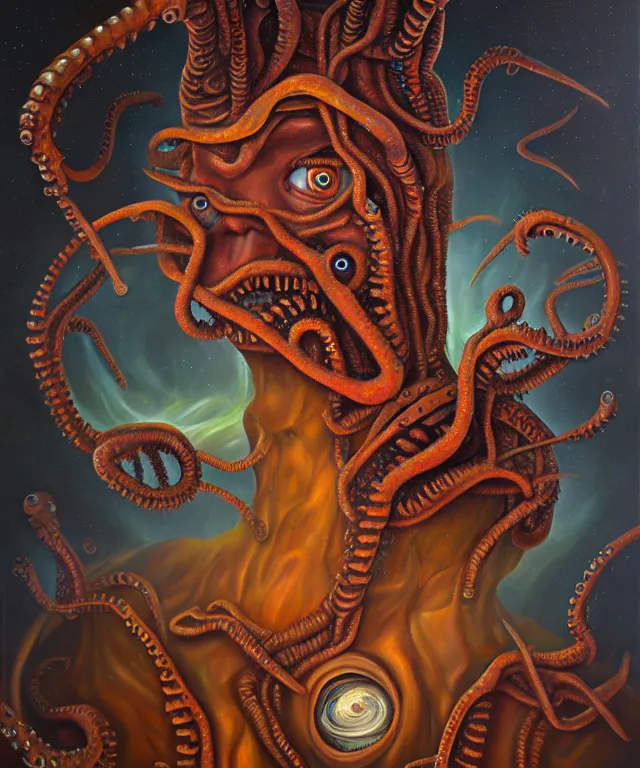 Prompt: an oil on canvas portrait painting, polycount, surrealism, surrealist, lovecraftian, cosmic horror, high detail