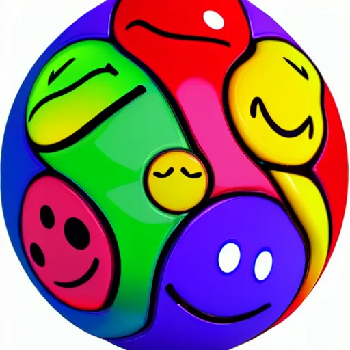 Prompt: emoticon smile , happy , big , 3d render , colorful glass sphere , centered , high detail