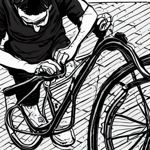 Prompt: man fixing bicycle chain, illustration