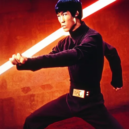 Image similar to bruce lee as anakin skywalker in star wars episode 3, 8k resolution, full HD, cinematic lighting, award winning, anatomically correct