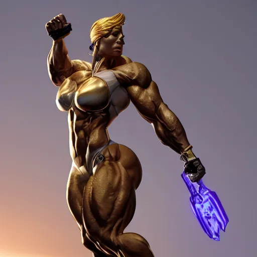 Image similar to portrait of muscle woman gold statue reflect chrome, 8 k uhd, unreal engine, octane render in the artstyle of finnian macmanus, john park and greg rutkowski