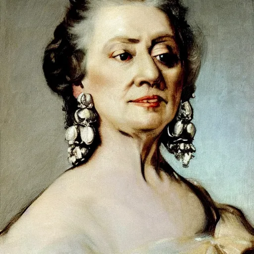 Image similar to detailed portrait of hillary clinton wearing beautiful earrings by francisco goya
