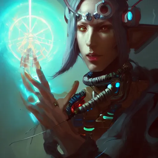 Image similar to a portrait of a cybernetic occultist of the golden dawn, cyberpunk concept art by pete mohrbacher and wlop and artgerm and josan gonzales, digital art, highly detailed, intricate, sci-fi, sharp focus, Trending on Artstation HQ, deviantart, unreal engine 5, 4K UHD image