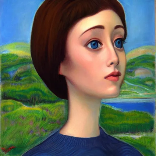 Prompt: a portrait of a character in a scenic environment by Margaret Keane