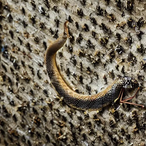 Image similar to “a multiheaded snake insect chimera destroying buildings”