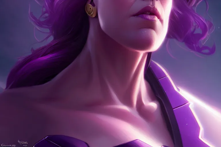 Image similar to female thanos, by charlie bowater, artgerm, ilya kuvshinov, krenz cushart, ruan jia, realism, ultra detailed, 8 k resolution, big thanos chin, standing posture