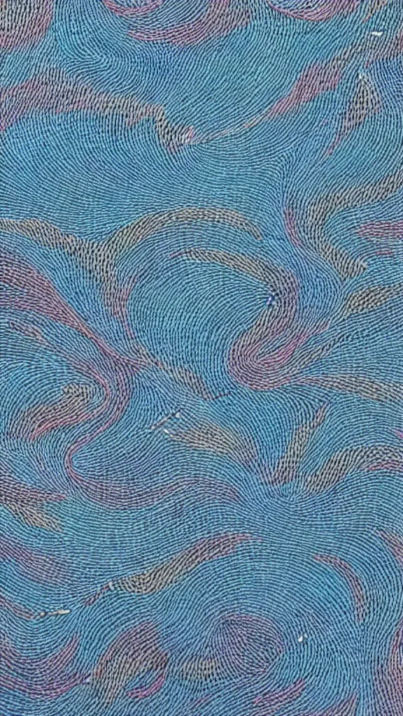 Prompt: wave, particle, synth, frequencies, pattern, osciliation. wave-particle duality. japanese embroidery.