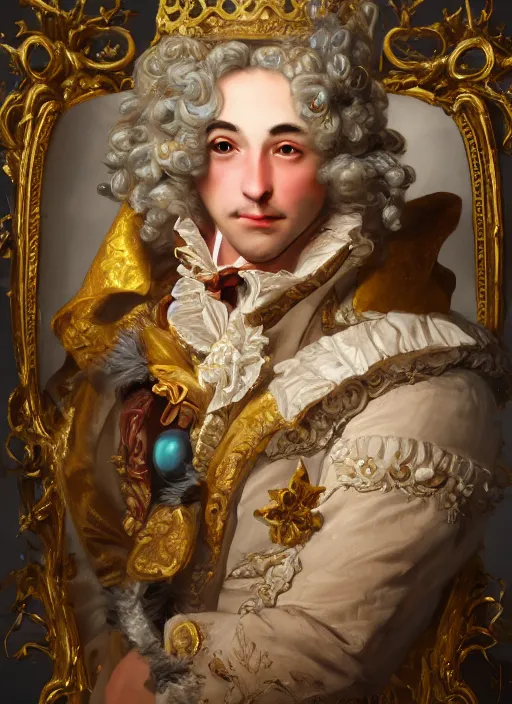 Image similar to teemo as king louis xv, hyper detailed, digital art, trending in artstation, cinematic lighting, studio quality, smooth render, unreal engine 5 rendered, octane rendered, art style by klimt and nixeu and ian sprigger and wlop and krenz cushart