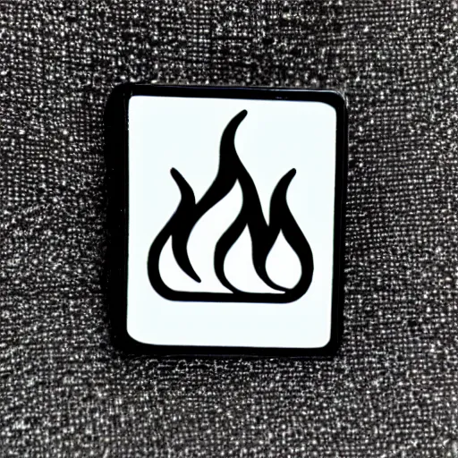 Image similar to a square enamel pin depicting a minimalistic clean illustration fire flames warning label, smooth curves