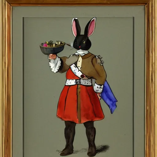 Image similar to A rabbit dressed as a carolean soldier, watercolour