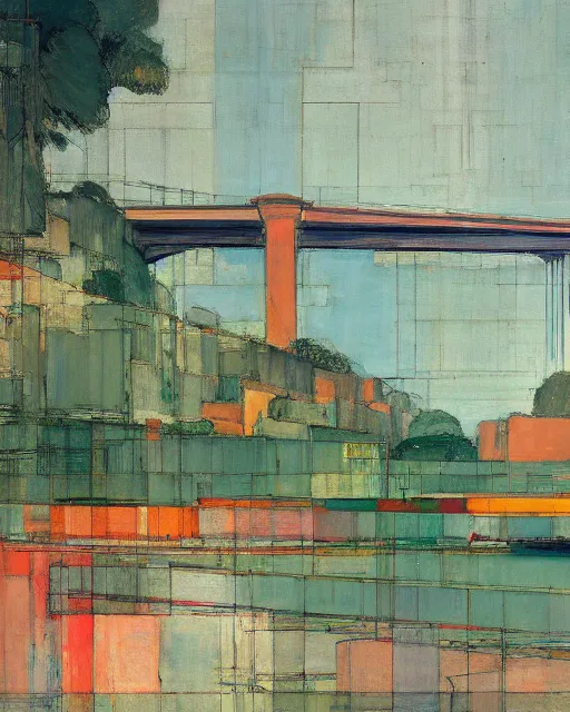 Prompt: reclaimed by nature by richard diebenkorn, wallpaper, highly detailed, trending on artstation.