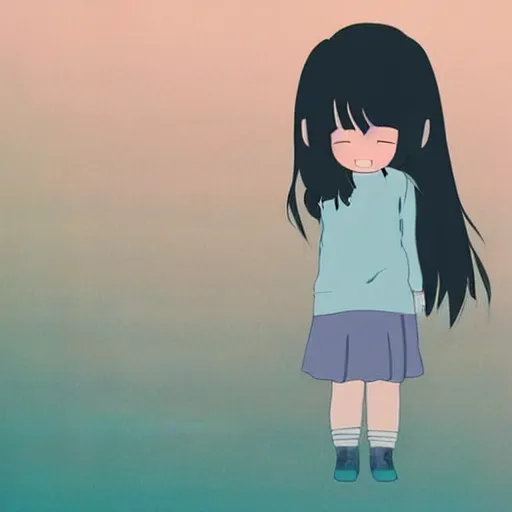 Image similar to girl crying in the corner of a dark room in the style of studio ghibli, soft anime illustration, dark pastel colors, soft ambience, beautiful composition, backlit