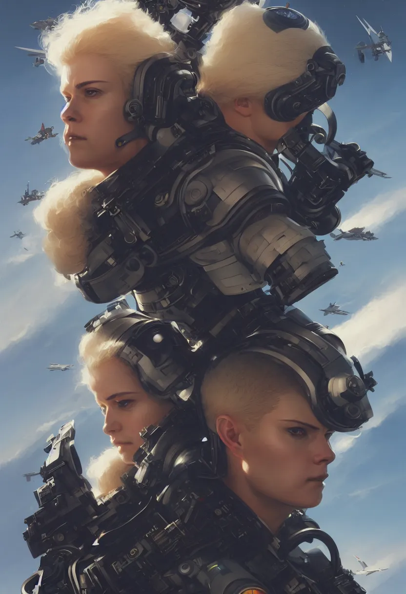 Image similar to stoic heroic emotionless handsome butch blonde woman engineer in flight suit, ultra high definition, ultra detailed, symmetry, matte painting, by greg rutkowski and ross tran and wlop