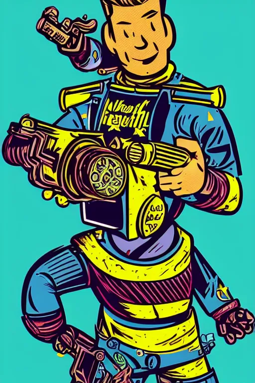 Image similar to fallout 7 6 retro futurist illustration art by butcher billy, sticker, colorful, illustration, highly detailed, simple, smooth and clean vector curves, no jagged lines, vector art, smooth andy warhol style