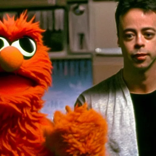 Image similar to Elmo in the movie Fight Club, ultra realistic, highly detailed