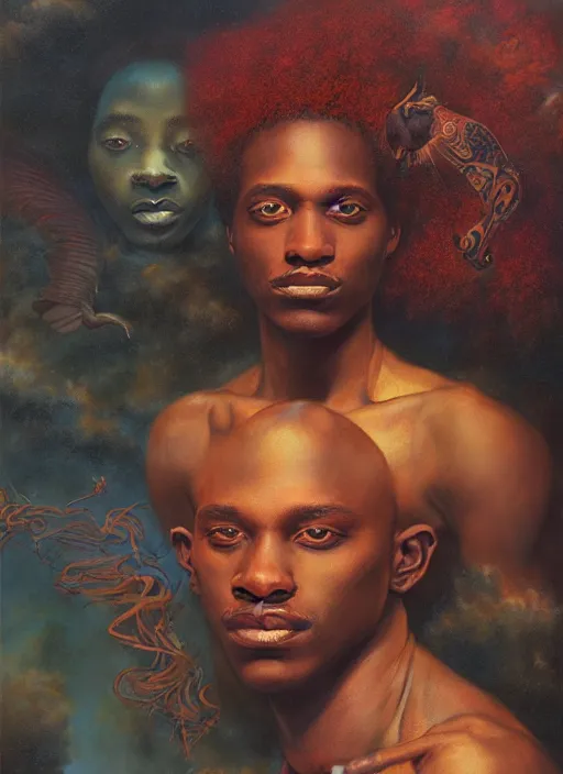 Prompt: portrait of a magical african boy, by agostino arrivabene and tom bagshaw and manuel sanjulian