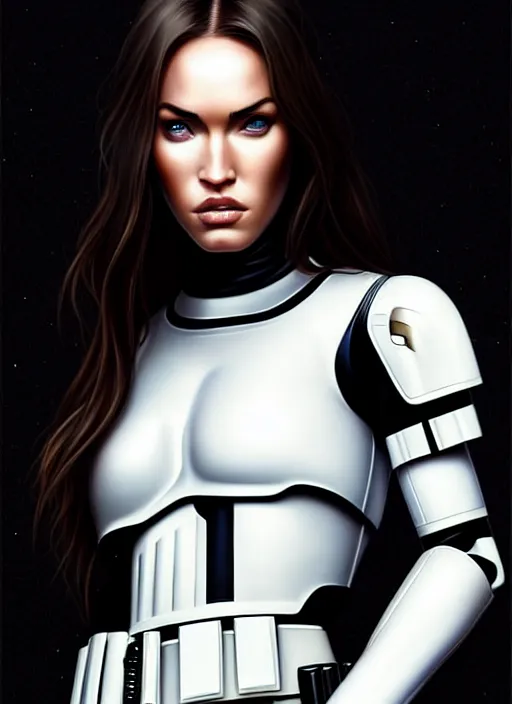 Image similar to symmetry!! gantz portrait of megan fox wearing a stormtrooper helmet, unholy, intricate, highly detailed, dynamic lighting, digital art, digital painting, artstation, terence nielsen, sharp focus, illustration, art by artgerm and greg rutkowski and moebius, 8 k