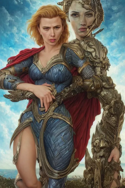 Image similar to A fantasy comic book style Oil Painting portrait of Scarlett Johansson and Gal Gadot, as Atlantean Reptilian hybrid Warriors, Mystical Valkyrie, unreal 5, DAZ, hyperrealistic, octane render, Regal, Refined, Detailed Digital Art, RPG portrait, François Boucher, Michael Cheval, William-Adolphe Bouguereau, Steampunk, Walt Disney (1937), Josephine wall, dynamic lighting, Highly Detailed, Cinematic Lighting, Unreal Engine, 8k, HD