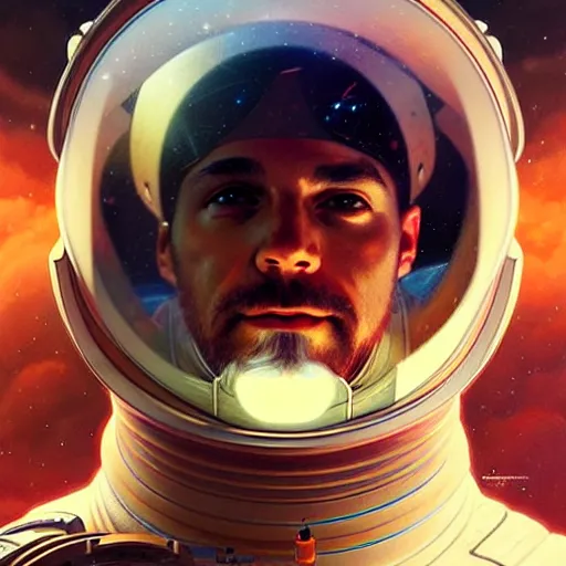 Prompt: portrait of zeus as an astronaut, intricate,, highly detailed, digital painting, artstation, concept art, smooth, sharp focus, illustration, art by artgerm and greg rutkowski and alphonse mucha