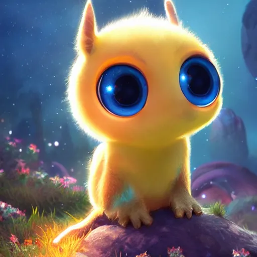 Image similar to adorable glowing creature, trending on artstation, cute, big eyes, matte painting, concept art, pixar, disney, highly detailed, cinematic composition, unreal engine, 3 d rendered in octane