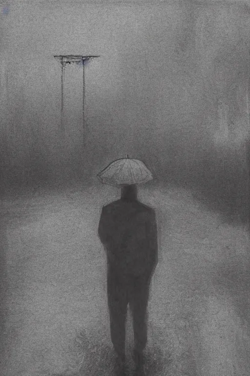 Image similar to a drawn man standing in the rain